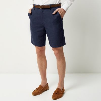Purple slim fit belted shorts